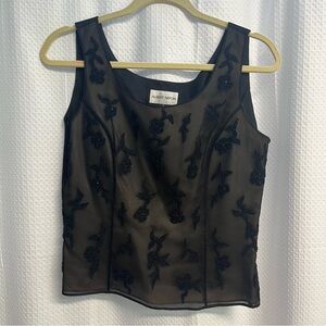 Albert Nipon Sheer Black Mesh Beaded Silk lined Elegant Top Whimsigoth fairy 6